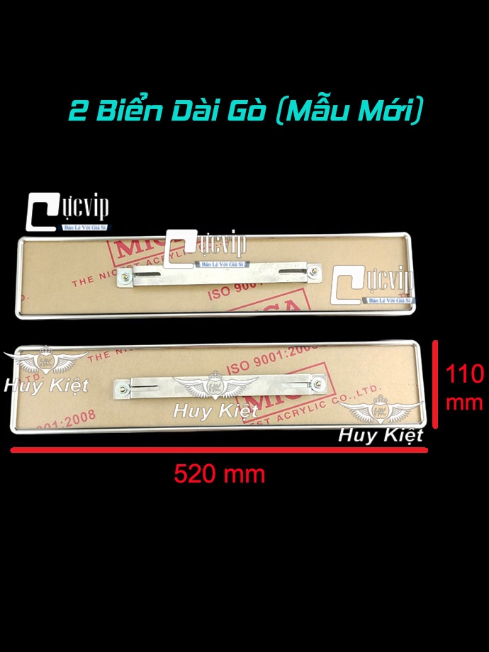 Combo 2 Bộ Khung Biển Số Ô Tô Dài Kích Thước Mới (110 x 520mm) Cho Xe Đăng Ký Biển Trắng, Vàng Mới, Xe Kinh Doang Đổi Biển Vàng MS5142