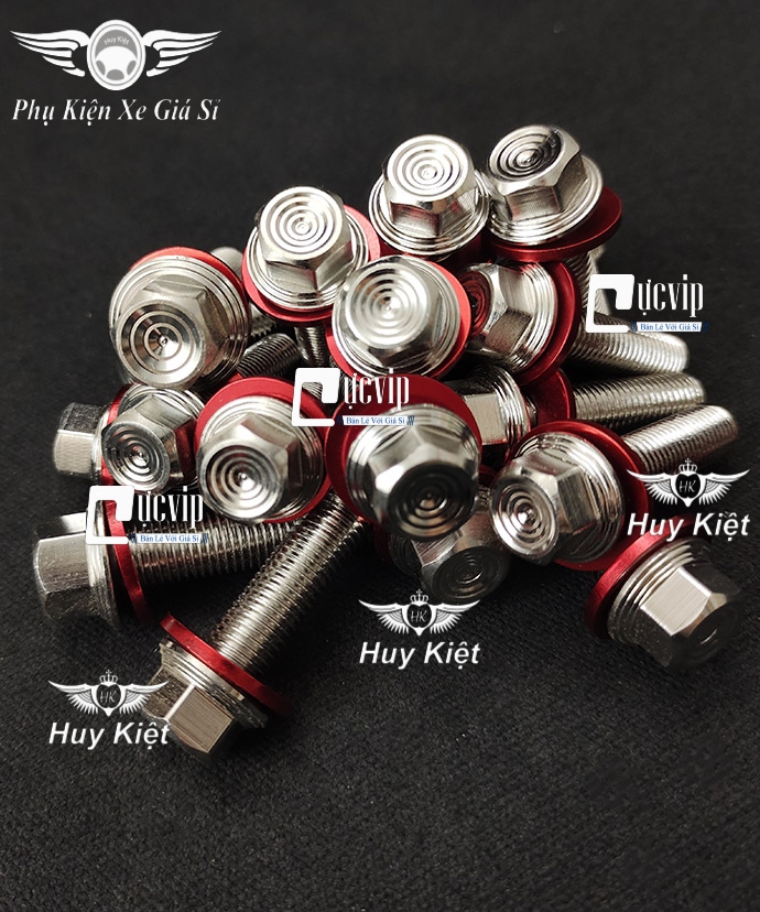 Ốc Salaya Inox 304 10Ly6 (M3) (Thái) TẶNG Lông Đền Nhôm Đỏ Gắn PAT Treo Pô Xe Vario, AirBlade, Vision, SH, SH Mode, PCX, Lead, NVX, Click (Giá 1 Ốc) MS6043
