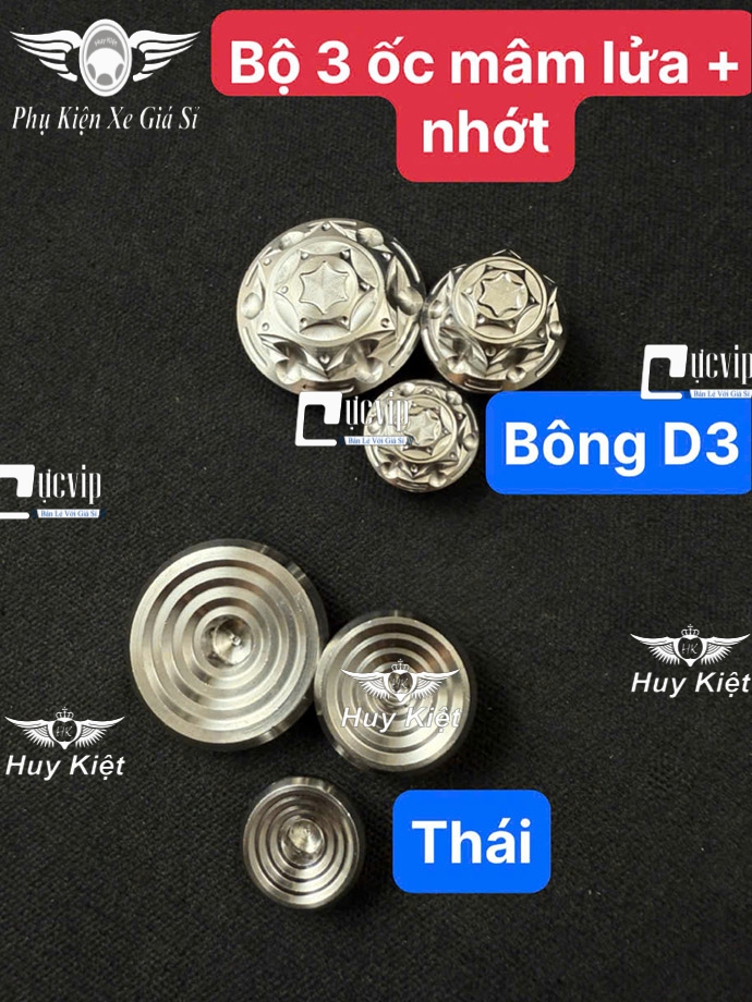 Combo 3 Ốc Mâm Lửa, Nút Đề Và Ốc Nhớt Salaya Inox 304 [Bông D3], [Thái] Cho Wave, Dream, Future, Sonic, Sirius, Exciter, Jupiter, Winner V1, Winner X V2 V3 MS6690