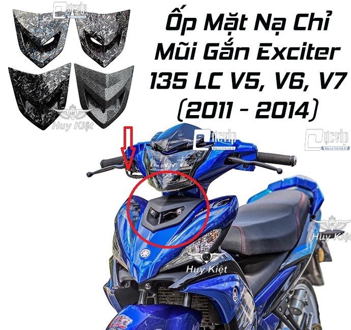 Ốp Mặt Nạ Chỉ Mũi CARBON FIBER Vân Đá, Tổ Ong Gắn Exciter 135 LC V5, V6, V7 (2011 - 2014) MS6740