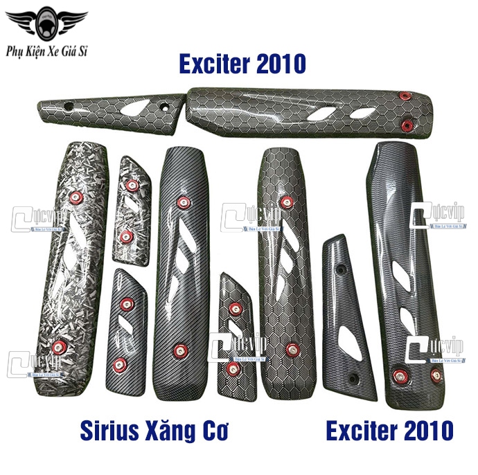 Ốp Che Pô Exciter 2010, Sirius Xăng Cơ Thép Sơn Carbon [Tặng Ốc + Lông Đền Đỏ] MS6794