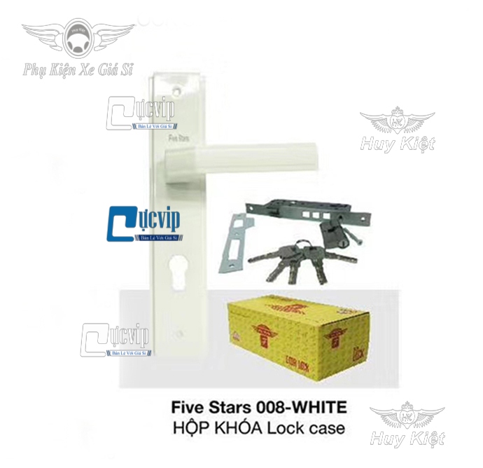 Khóa Cửa Tay Gạt Cho Cửa Gỗ, Cửa Sắt, Cửa Nhôm Five Stars 001White MS3202