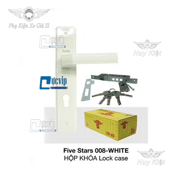 Khóa Cửa Tay Gạt Cho Cửa Gỗ, Cửa Sắt, Cửa Nhôm Five Stars 001White MS3202