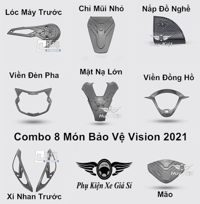 Combo 8 Món Bảo Vệ Cho Xe Vision 2021 Carbon MS3961