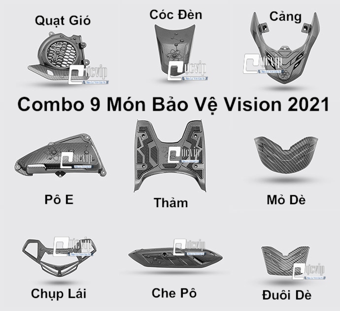 Combo 9 Món Bảo Vệ Cho Xe Vision 2021 Carbon MS3963