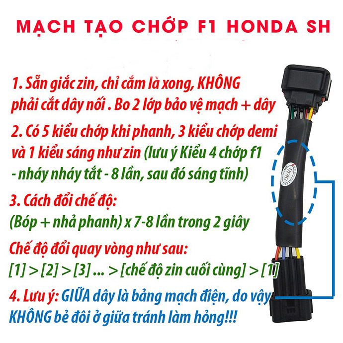 Mạch Nháy Sẵn Giắc Zin Tạo Chớp Stop F1 Nhiều Kiểu Nháy Cho SH 2017 - 2019, SH 2020 - 2022 MS4211