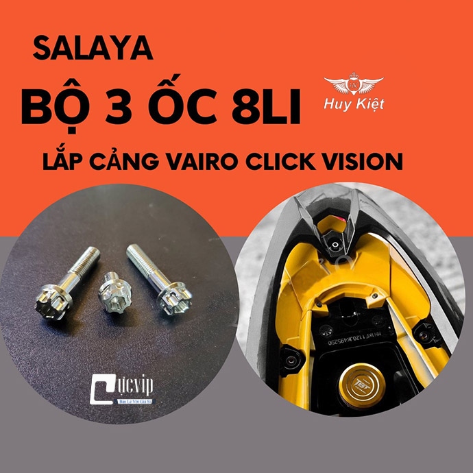 Combo 3 Ốc (2 Ốc 8Li6 + 1 Ốc 8 Li2) Salaya Inox 304 Gắn Cảng Sau Vario, AirBlade, SH, Vision MS4916